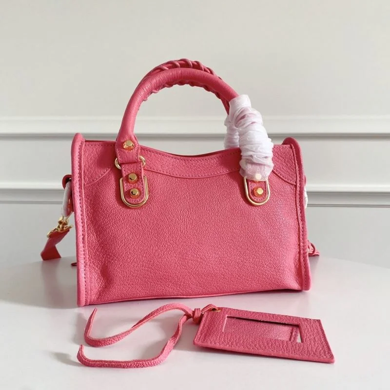 Balenciaga Luxury Pink Goat Leather Motorcycle Bag with Gold Buckle TopPick 38293
