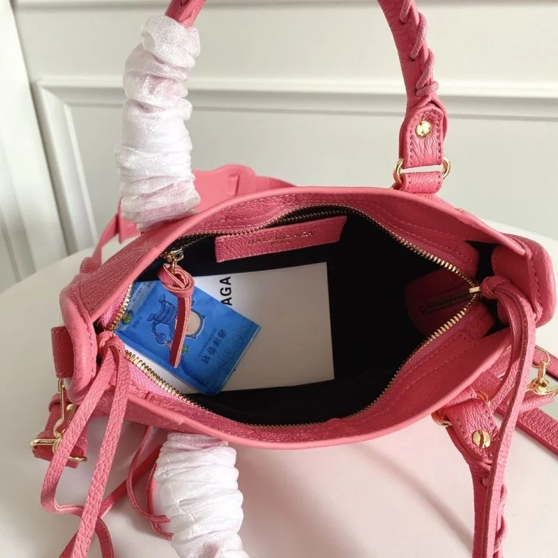 Balenciaga Luxury Pink Goat Leather Motorcycle Bag with Gold Buckle TopPick 38293