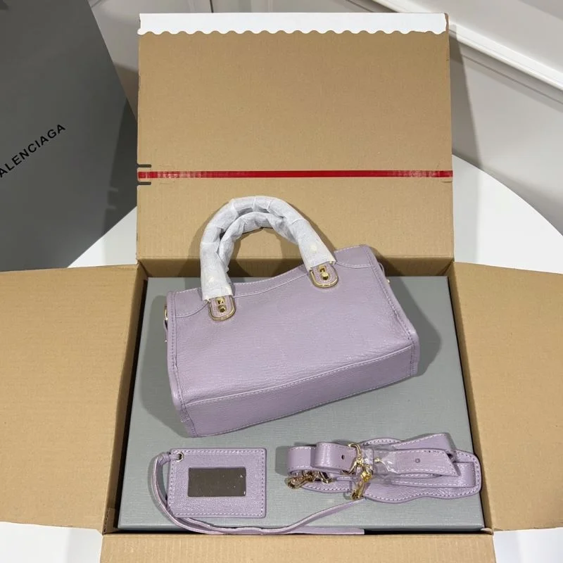 Trendsetting Balenciaga Luxury Purple Goat Leather Motorcycle Bag with Gold Buckle 38291