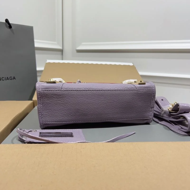 Trendsetting Balenciaga Luxury Purple Goat Leather Motorcycle Bag with Gold Buckle 38291