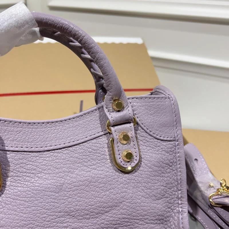 Trendsetting Balenciaga Luxury Purple Goat Leather Motorcycle Bag with Gold Buckle 38291