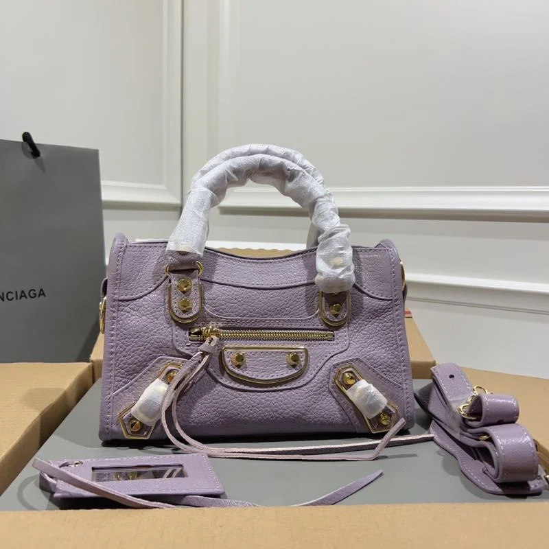 Trendsetting Balenciaga Luxury Purple Goat Leather Motorcycle Bag with Gold Buckle 38291