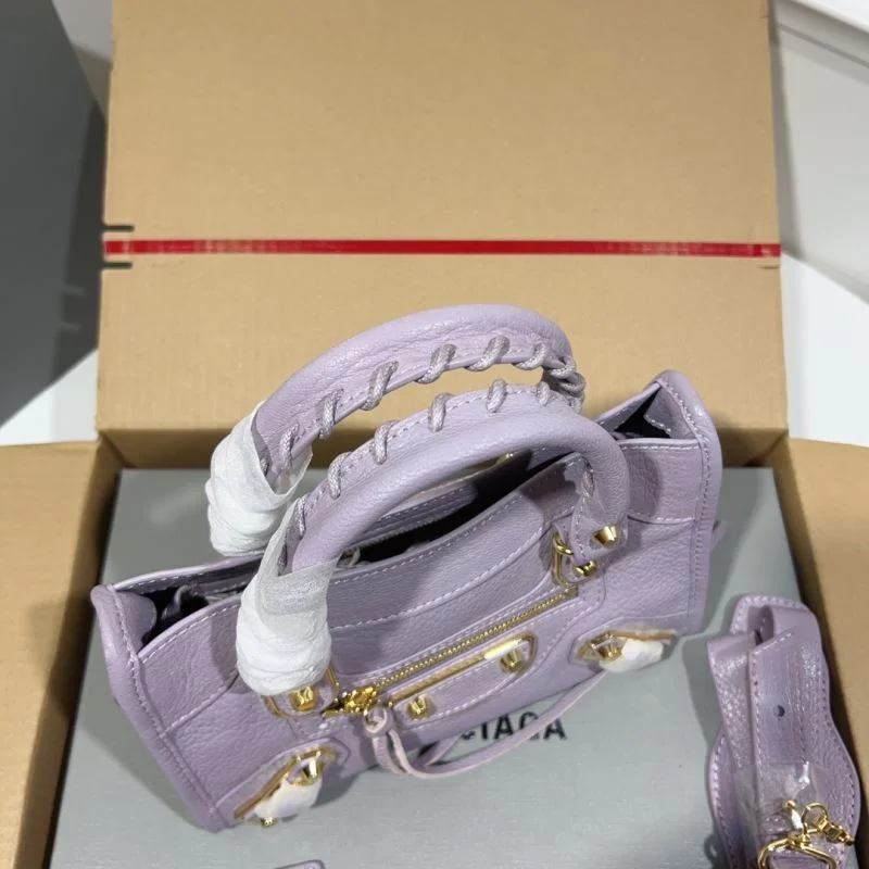 Trendsetting Balenciaga Luxury Purple Goat Leather Motorcycle Bag with Gold Buckle 38291