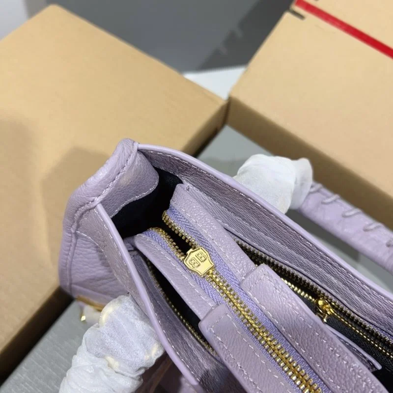 Trendsetting Balenciaga Luxury Purple Goat Leather Motorcycle Bag with Gold Buckle 38291