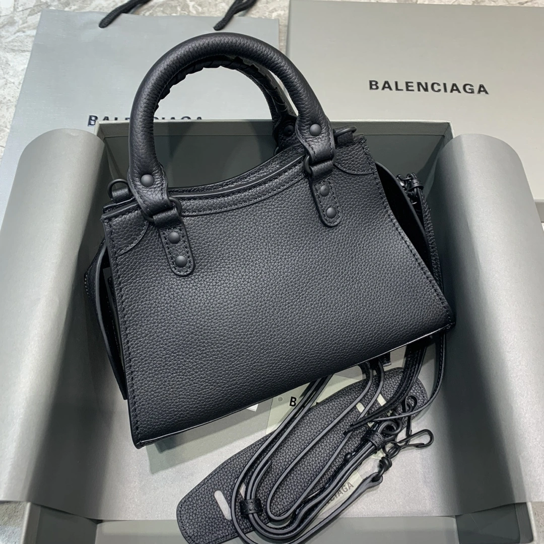 Vibrant Balenciaga Lychee Noir Neo  Motorcycle Handbag - Small Size 64706