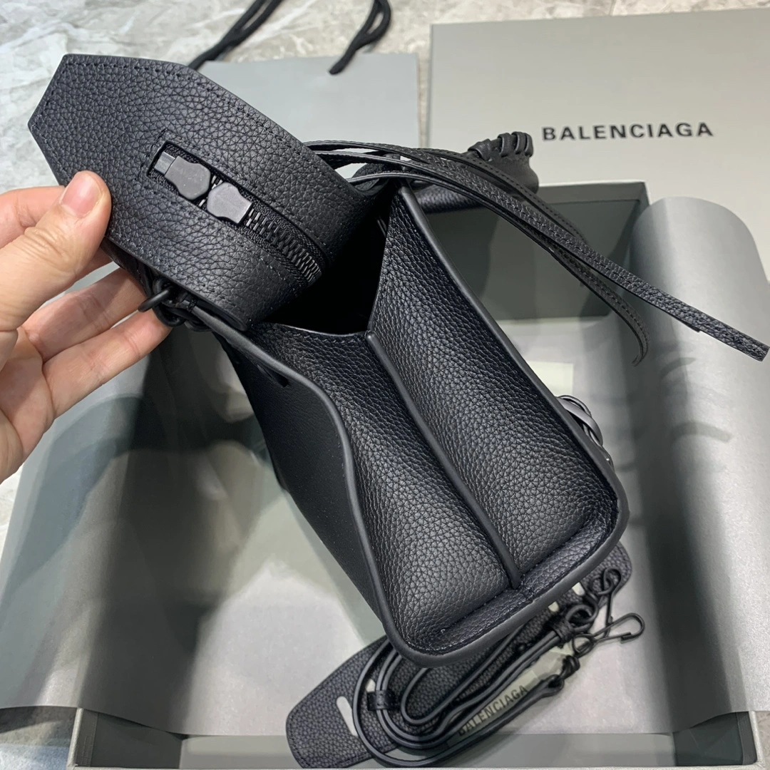 Vibrant Balenciaga Lychee Noir Neo  Motorcycle Handbag - Small Size 64706