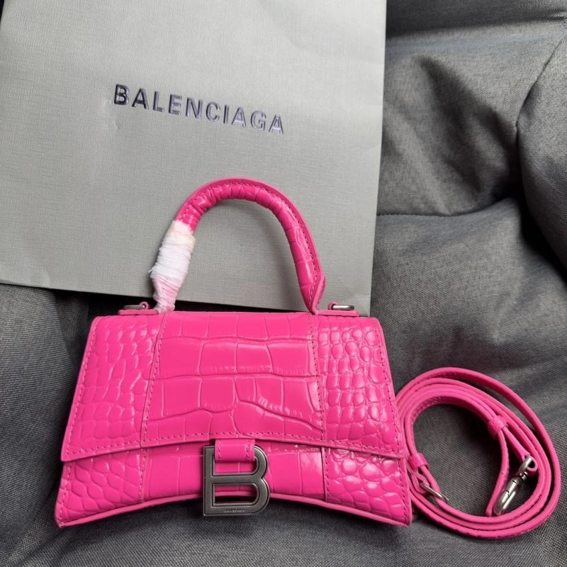 Balenciaga Magenta Crocodile Hourglass XS Bag with Silver Buckle Bright 70029
