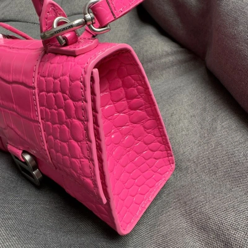 Balenciaga Magenta Crocodile Hourglass XS Bag with Silver Buckle Bright 70029
