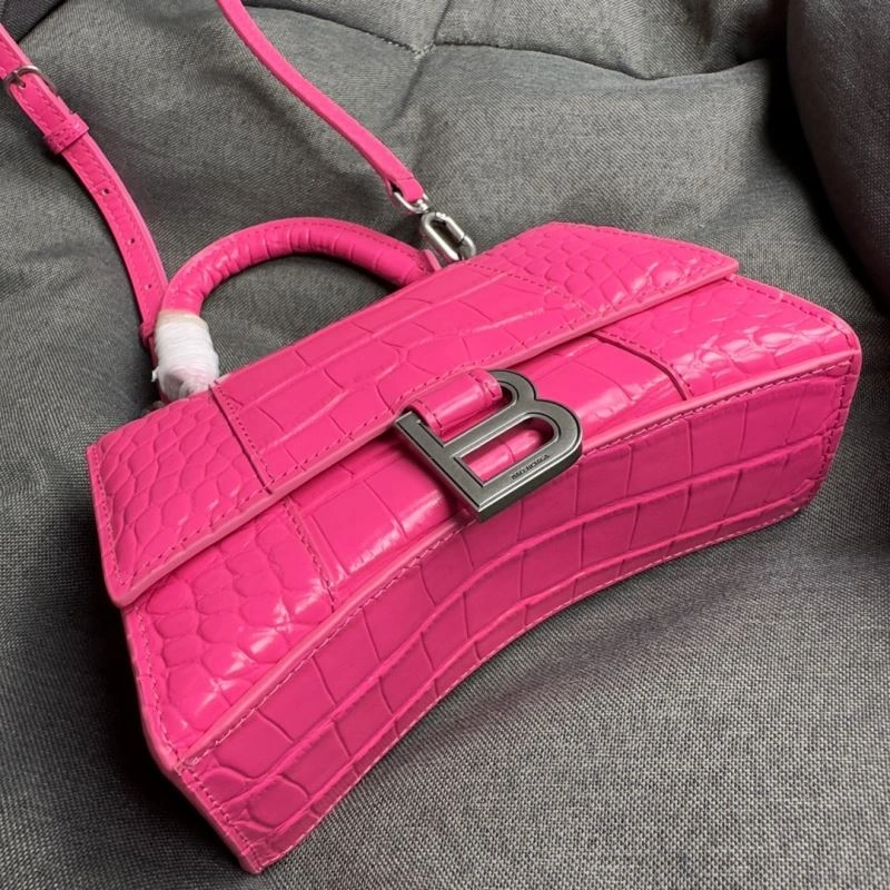 Balenciaga Magenta Crocodile Hourglass XS Bag with Silver Buckle Bright 70029