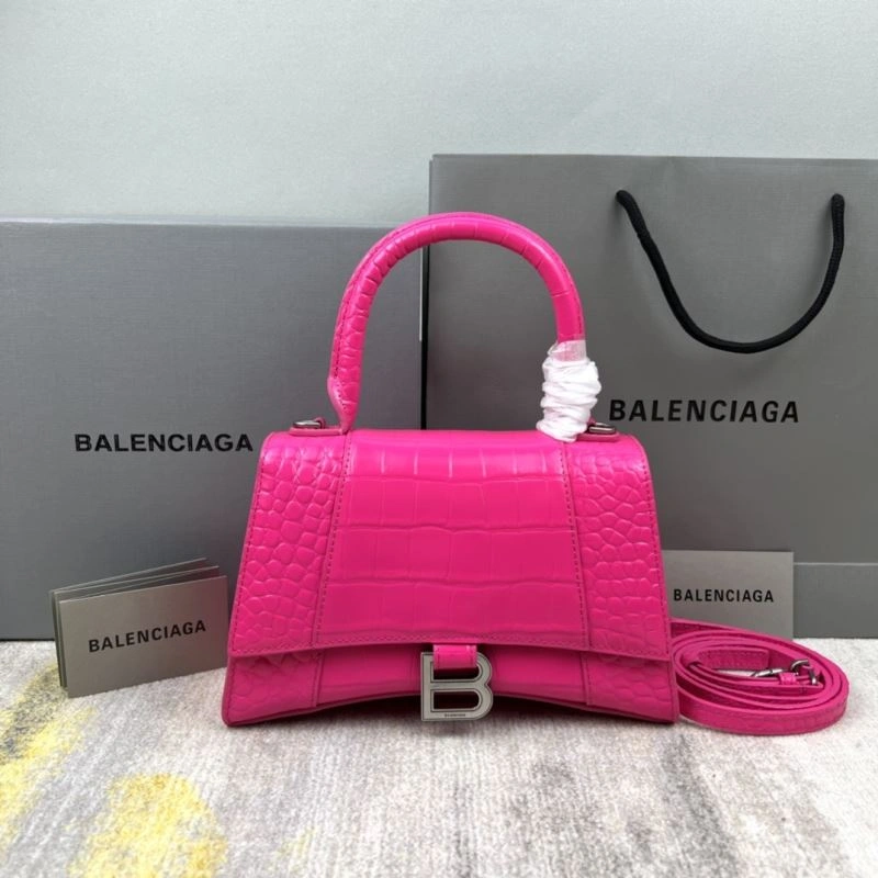 Elegant Balenciaga Magenta Hourglass Crocodile-Pattern Bag 23x10x24cm 78738