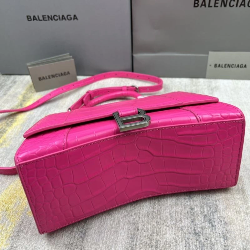 Elegant Balenciaga Magenta Hourglass Crocodile-Pattern Bag 23x10x24cm 78738