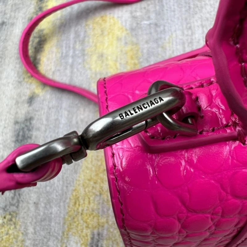 Elegant Balenciaga Magenta Hourglass Crocodile-Pattern Bag 23x10x24cm 78738