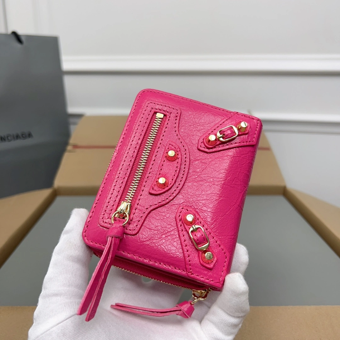 TechFriendly Balenciaga Magenta Retro Leather Wallet with Card Compartments 60855