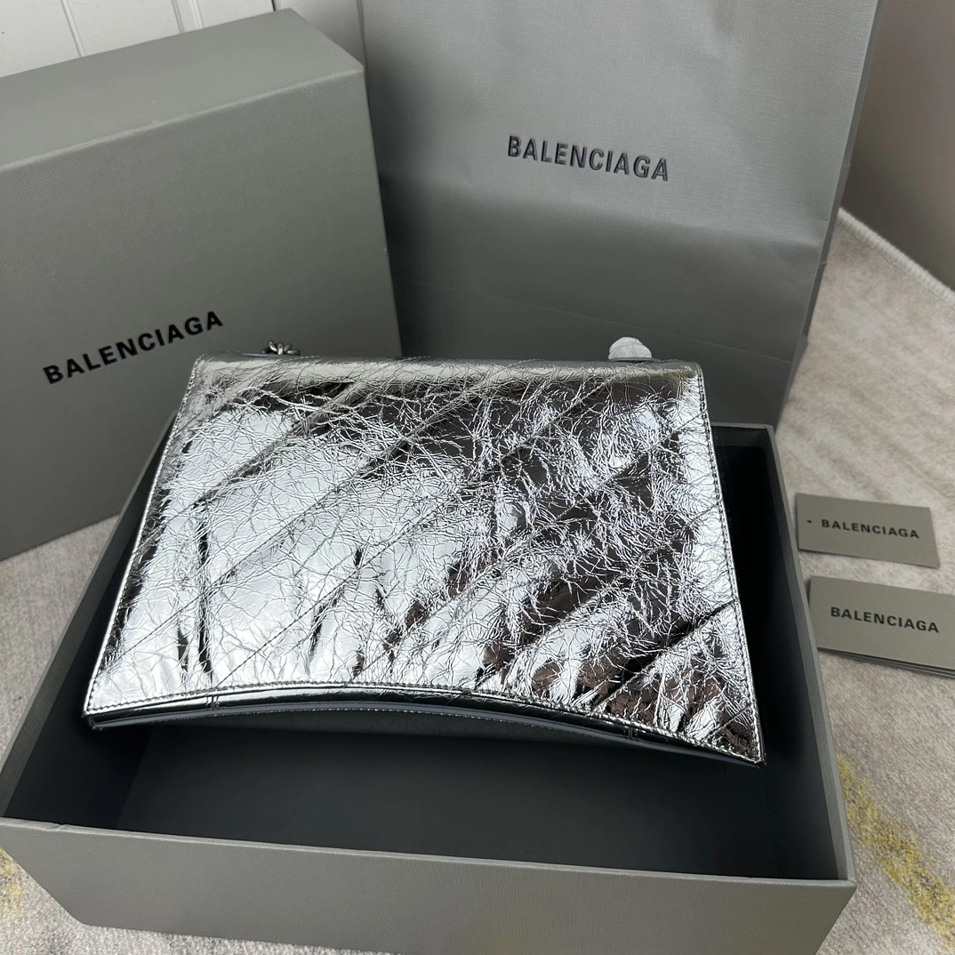 Balenciaga Medium Silver Crush Hourglass Chain Bag Refined 60939