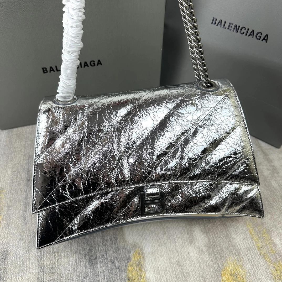 Balenciaga Medium Silver Crush Hourglass Chain Bag Refined 60939