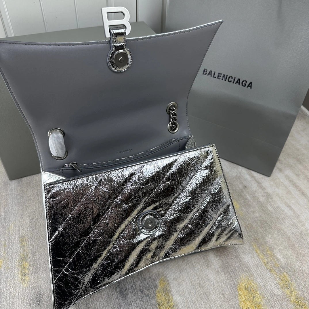 Balenciaga Medium Silver Crush Hourglass Chain Bag Refined 60939