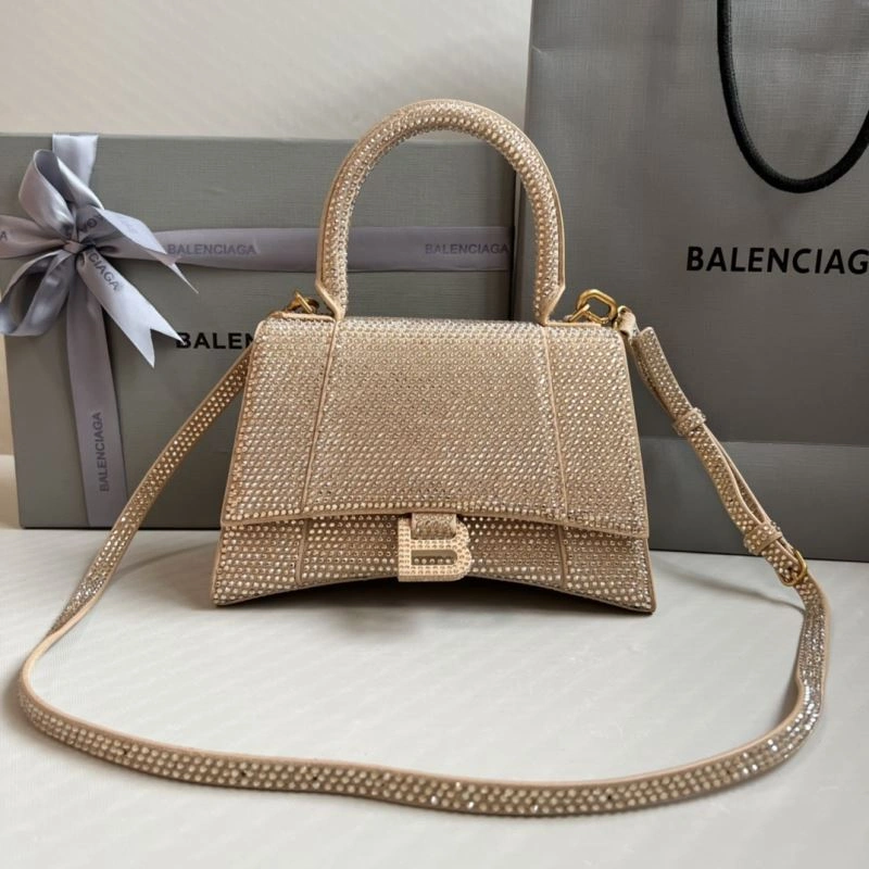 Neat Balenciaga Milk Tea Hourglass Bling Bag - Studded Elegance 70057