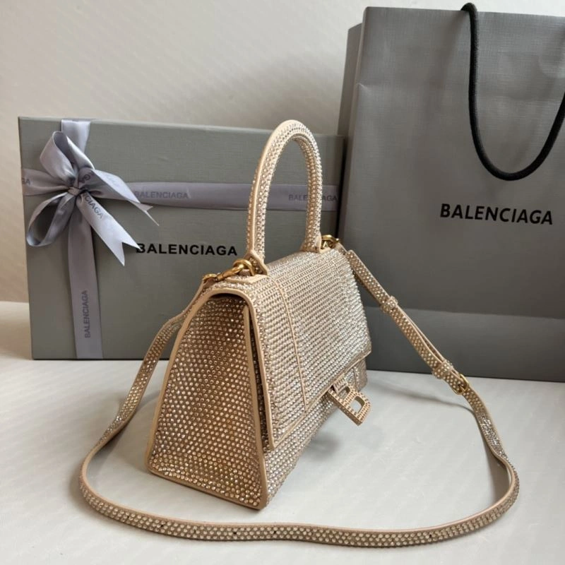 Neat Balenciaga Milk Tea Hourglass Bling Bag - Studded Elegance 70057
