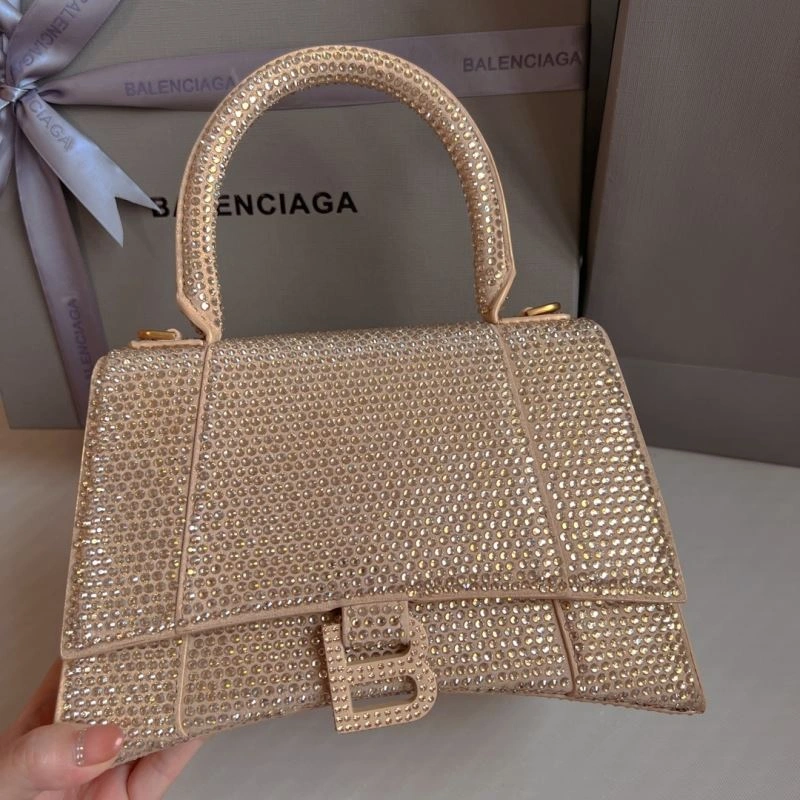 Neat Balenciaga Milk Tea Hourglass Bling Bag - Studded Elegance 70057