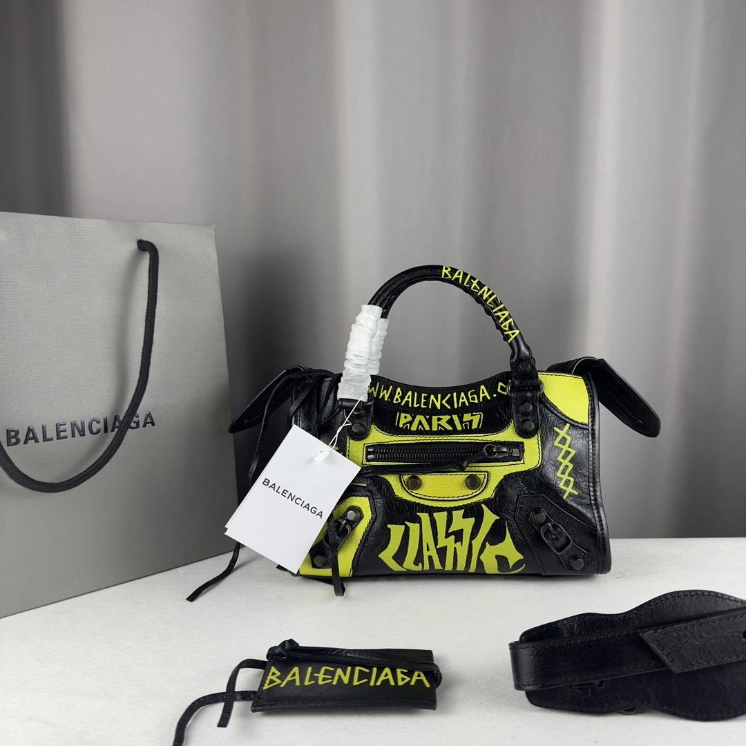Balenciaga Mini City Graffiti Lambskin Handcrafted Bag 24cm SoftTouch 61000