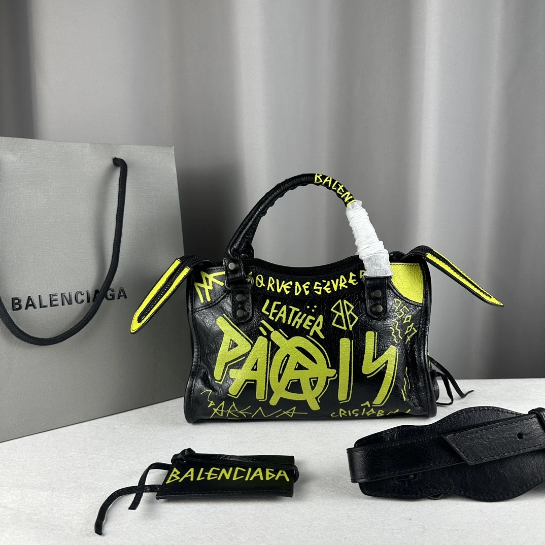 Balenciaga Mini City Graffiti Lambskin Handcrafted Bag 24cm SoftTouch 61000