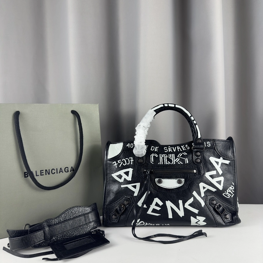 Efficient Balenciaga Mini City Graffiti Sheepskin Handcrafted Bag 30cm 61077