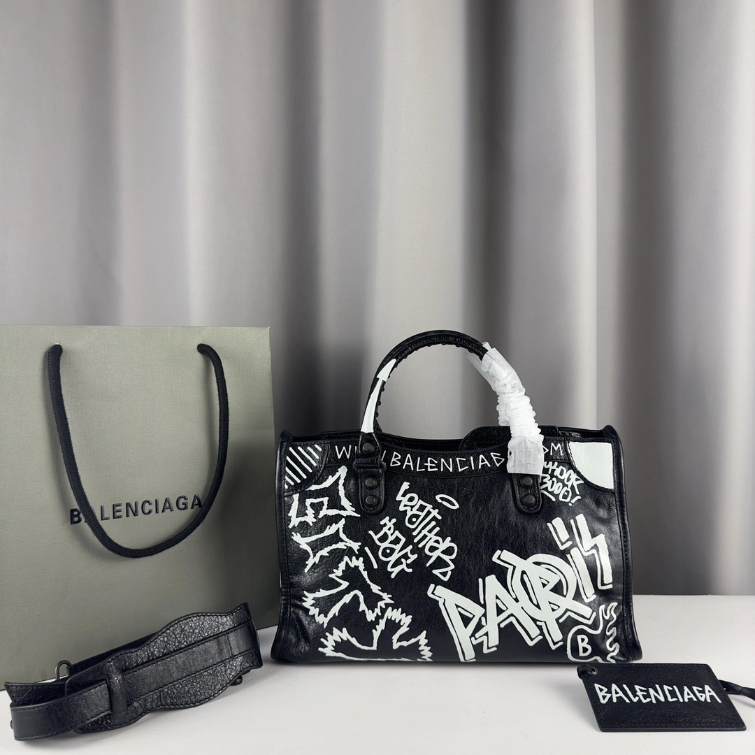 Efficient Balenciaga Mini City Graffiti Sheepskin Handcrafted Bag 30cm 61077