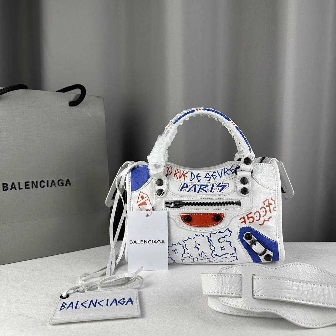Balenciaga Mini City Graffiti Sheepskin Handcrafted Bag FastDry 60994