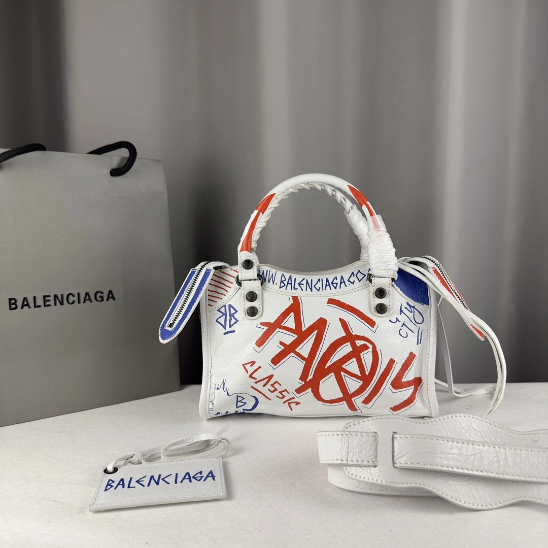 Balenciaga Mini City Graffiti Sheepskin Handcrafted Bag FastDry 60994
