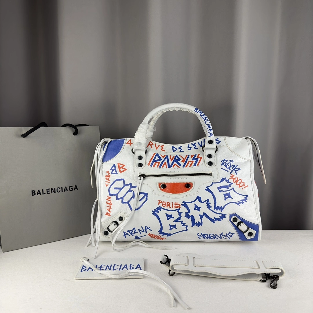 Balenciaga Mini City Graffiti Sheepskin Handmade Replica 38cm Supportive 60995
