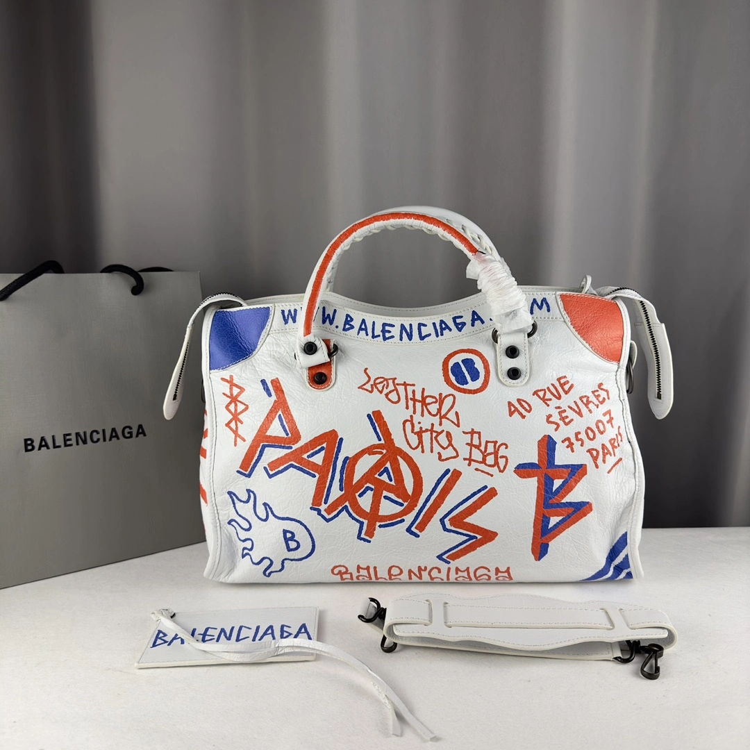 Balenciaga Mini City Graffiti Sheepskin Handmade Replica 38cm Supportive 60995