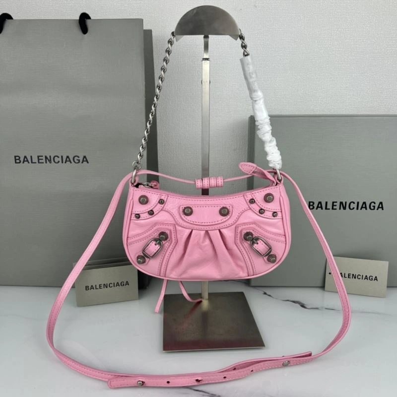 Lightweight Balenciaga Mini Crackle Pink Le Cagole Bag with Silver Buckle 78803