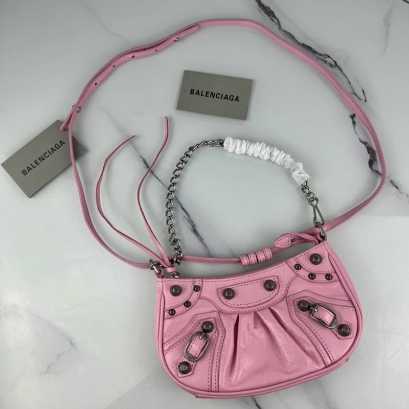 Lightweight Balenciaga Mini Crackle Pink Le Cagole Bag with Silver Buckle 78803