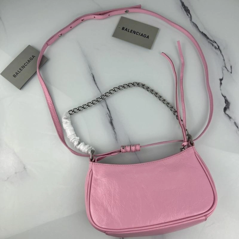Lightweight Balenciaga Mini Crackle Pink Le Cagole Bag with Silver Buckle 78803