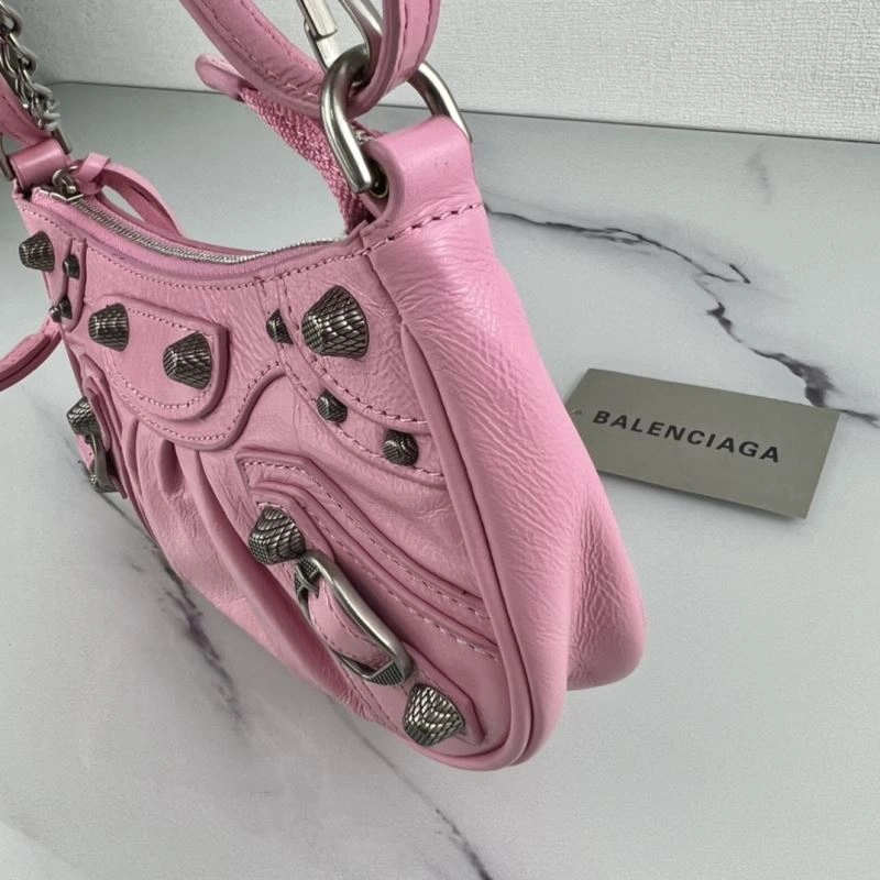 Lightweight Balenciaga Mini Crackle Pink Le Cagole Bag with Silver Buckle 78803