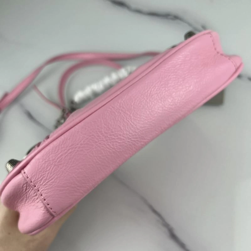 Lightweight Balenciaga Mini Crackle Pink Le Cagole Bag with Silver Buckle 78803