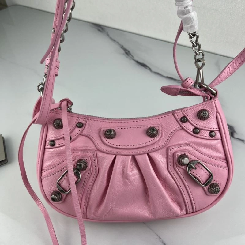 Lightweight Balenciaga Mini Crackle Pink Le Cagole Bag with Silver Buckle 78803