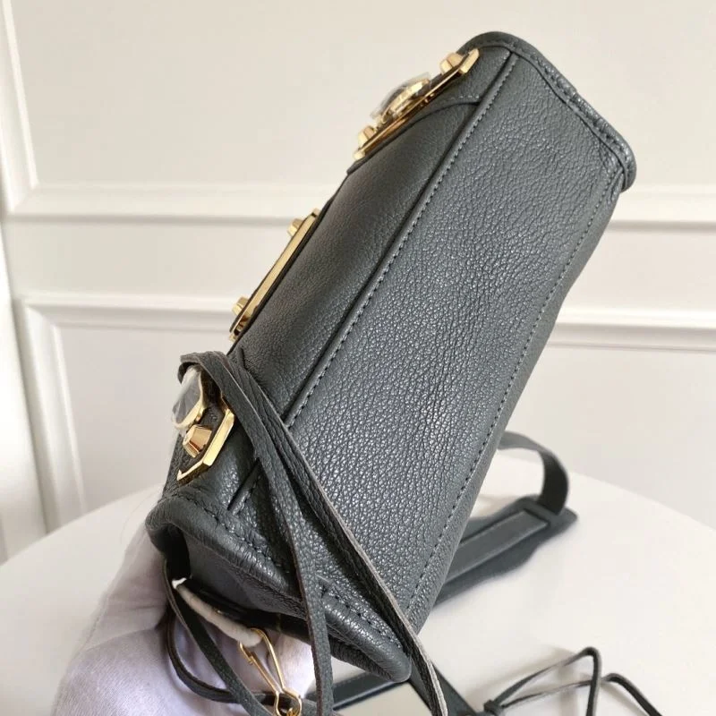 Balenciaga Mini Goat Leather Motorcycle Bag with Gold Buckle - Gray-Blue BestValue 38297