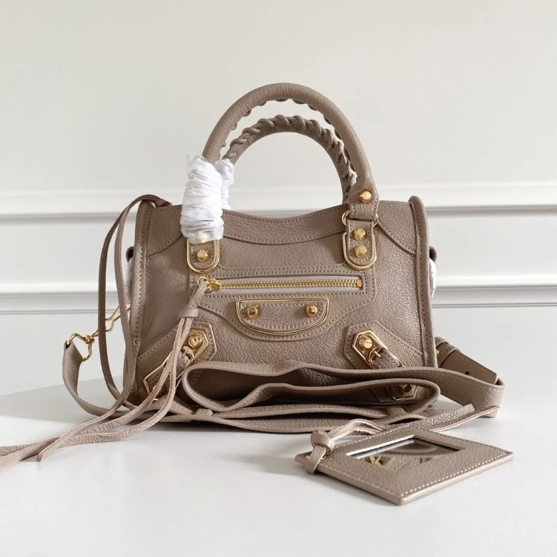 EasyCare Balenciaga Mini Goat Leather Motorcycle Bag with Gold Buckle 38318
