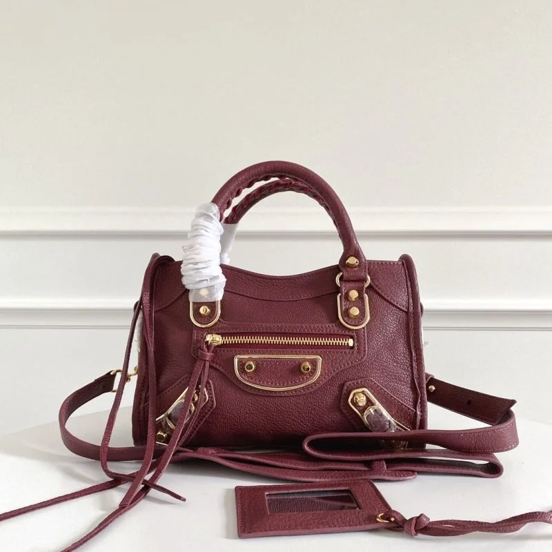 Sustainable Balenciaga Mini Goat Leather Motorcycle Bag with Gold Buckle 38308