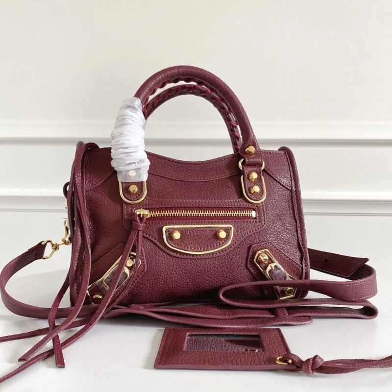 Sustainable Balenciaga Mini Goat Leather Motorcycle Bag with Gold Buckle 38308