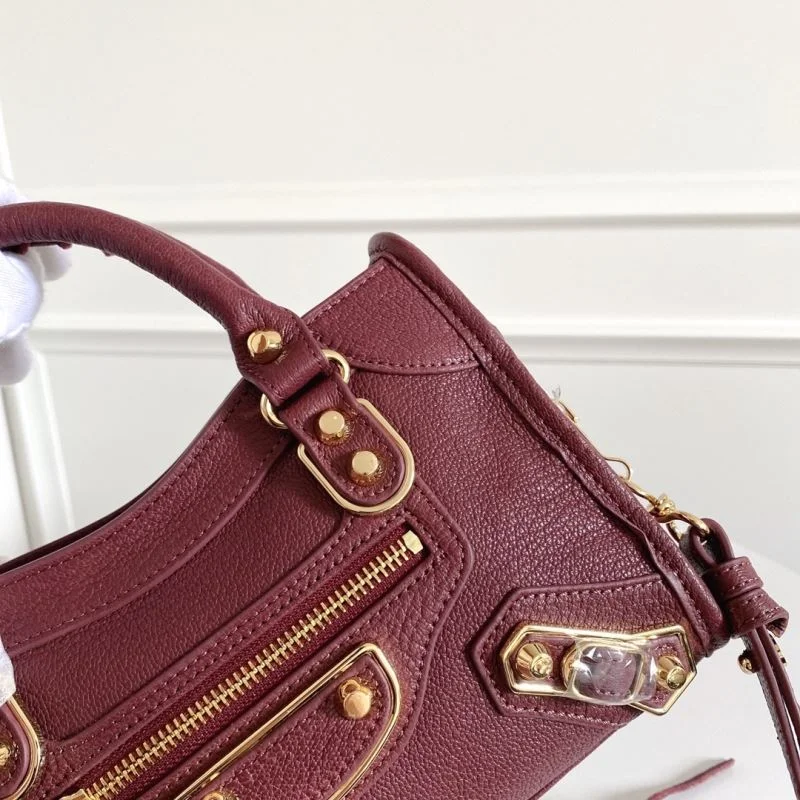 Sustainable Balenciaga Mini Goat Leather Motorcycle Bag with Gold Buckle 38308