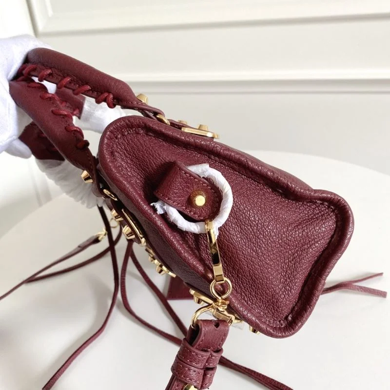 Sustainable Balenciaga Mini Goat Leather Motorcycle Bag with Gold Buckle 38308