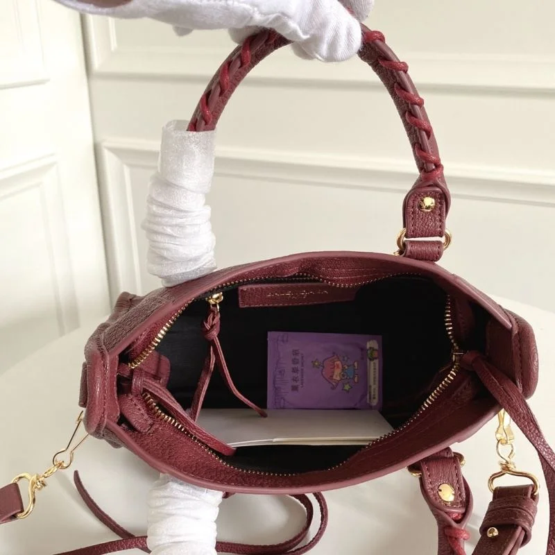 Sustainable Balenciaga Mini Goat Leather Motorcycle Bag with Gold Buckle 38308