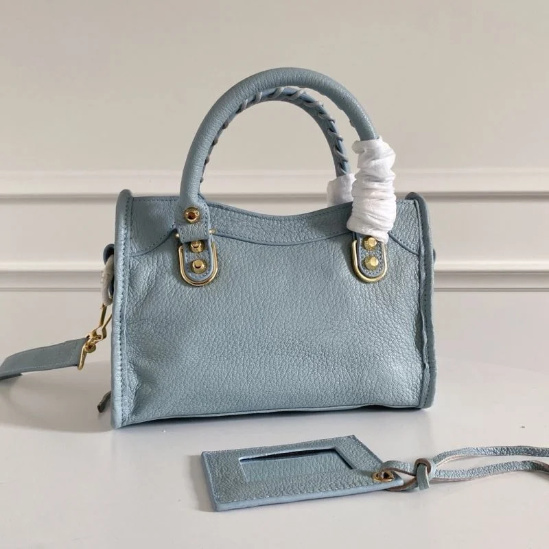 SmoothTexture Balenciaga Mini Goatskin Motorcycle Bag with Gold Buckle - Water Blue 38311