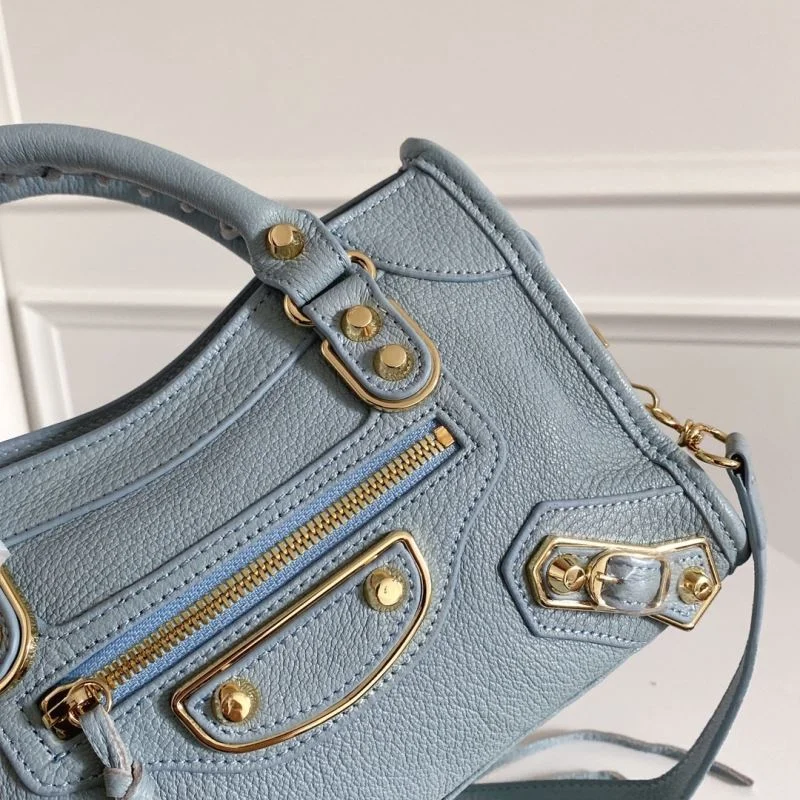 SmoothTexture Balenciaga Mini Goatskin Motorcycle Bag with Gold Buckle - Water Blue 38311