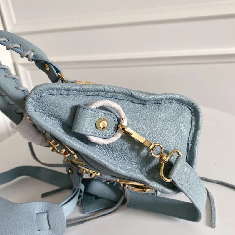 SmoothTexture Balenciaga Mini Goatskin Motorcycle Bag with Gold Buckle - Water Blue 38311
