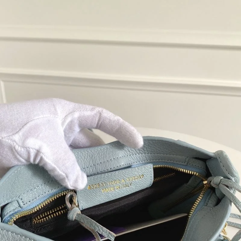 SmoothTexture Balenciaga Mini Goatskin Motorcycle Bag with Gold Buckle - Water Blue 38311