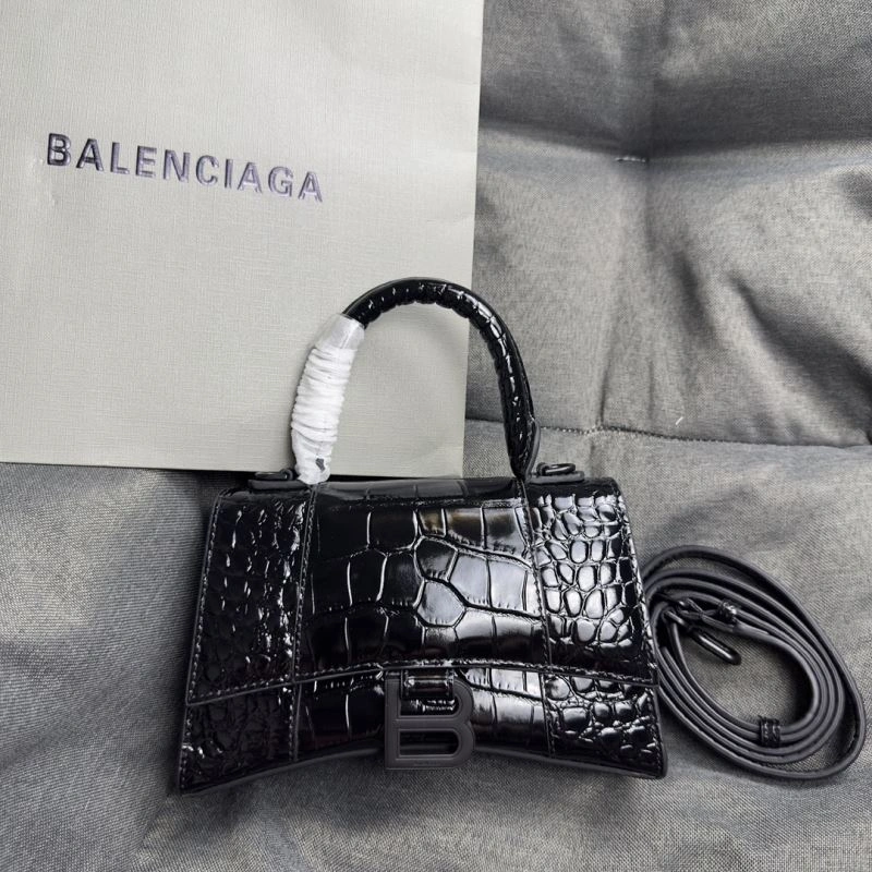 BestValue Balenciaga Mini Hourglass Croc-Pattern Bag in Black 69981