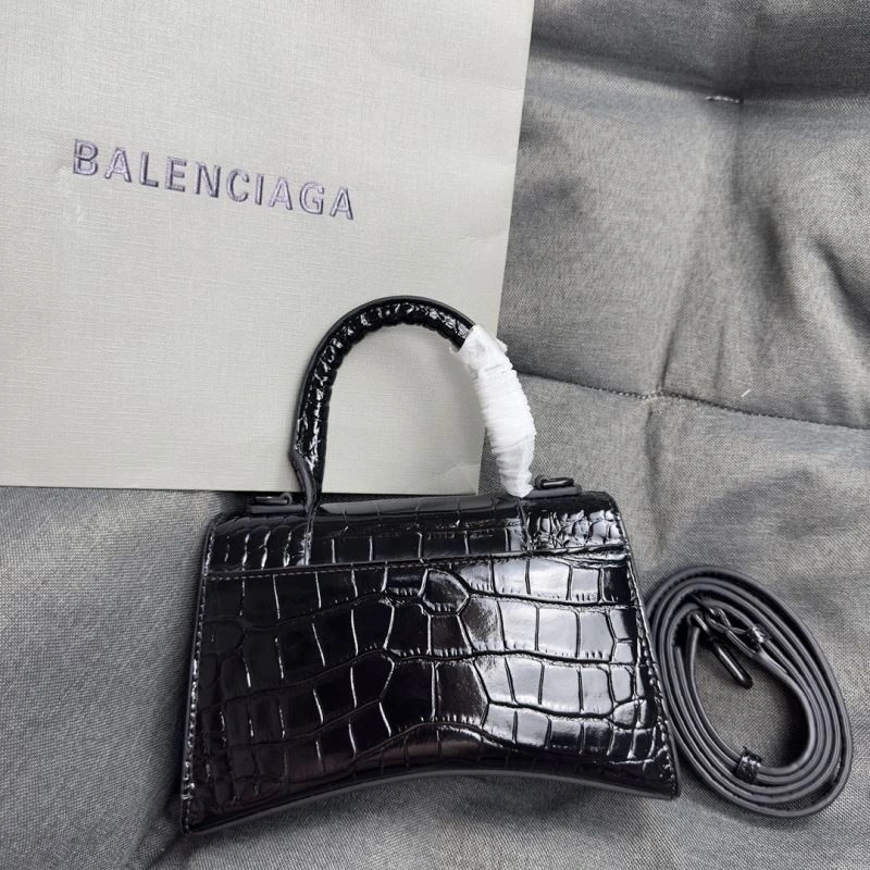 BestValue Balenciaga Mini Hourglass Croc-Pattern Bag in Black 69981